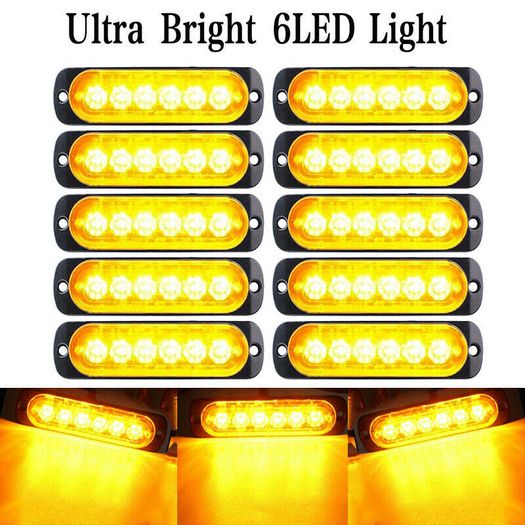6x Waterproof Amber 6 LED Car Truck Warning Lights Lamp DC 12V