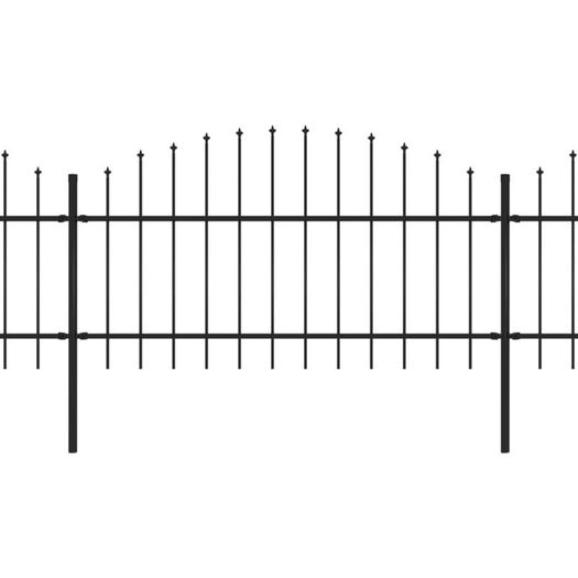 Garden Fence with Spear Top Steel (1-1.25)x8.5 m Black
