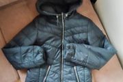 Black Hooded Multi-Zipped Puffer Jacket by Bershka Size L
