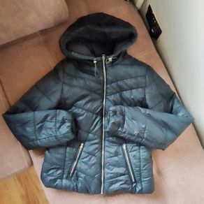 Black Hooded Multi-Zipped Puffer Jacket by Bershka Size L