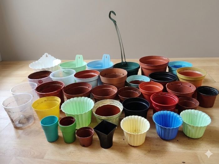 Bundle of Plastic Plant Pots Mixed Sizes 35 Pcs