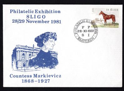1981 Ireland Sligo Philatelic Exhibition 28-29th November 1981 Exhibition cancel tying 18p Arkle Commemorative Stamp on Plain Cover
