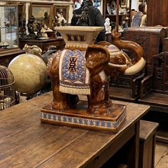 Glazed stoneware large elephant plant stand