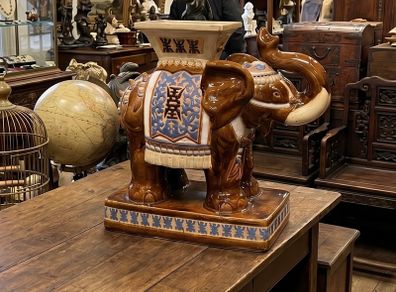 Glazed stoneware large elephant plant stand