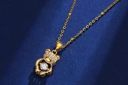 Cute Bear Beaded Necklace Gold Tone
