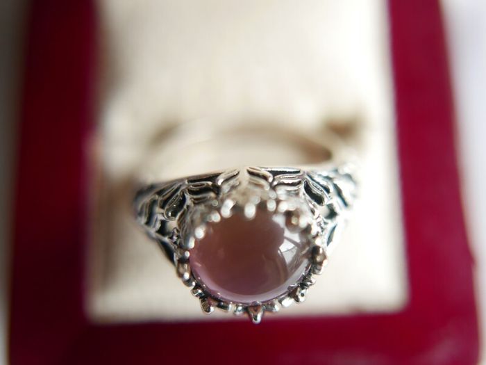 Vintage 925 sterling silver rose quartz & beryl ring 3,58g size P1/2