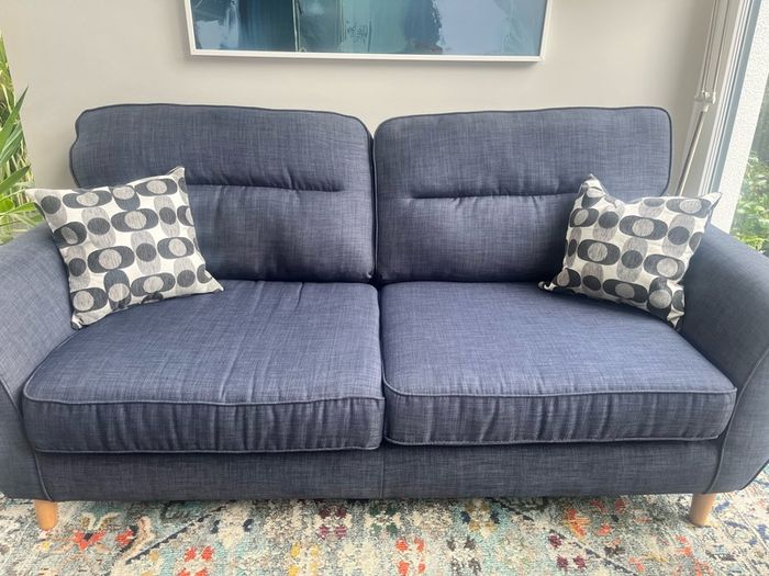 Navy Blue Three Seater Fabric Sofa