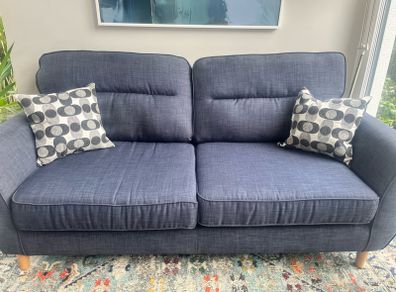 Navy Blue Three Seater Fabric Sofa