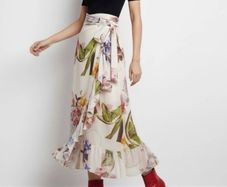 Ganni Floral Wrap Midi Skirt Sz 8UK 4US S Mesh Ruffle Bow Pastel Flowy