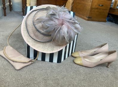 Fascinator / Hat - Dusty Pink/Silver Grey