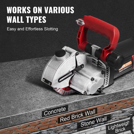 Wall Chaser 34 mm Cutting Depth Wall Cutting Machine 2500W Wall Groove Cutting Machine 38 mm Cutting Width Wall Slotting Machine With 5 Saw Blades 115 mm Diameter 6300r/Min with Infrared Ray