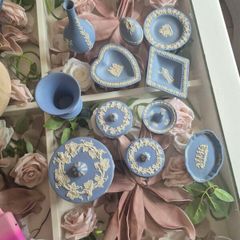 Wedgwood blue jasperware vanity set. 11 pieces