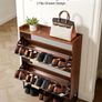 Shoe Cabinet with 2 Flip Drawers Mid-Century Shoes Storage Cabinet with Anti-Tipping Device, Freestanding Fluted Shoe Organizer Image 2
