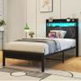 Single Bed Frame with LED Lights Storage Upholstered Headboard and Charging Station Image 7