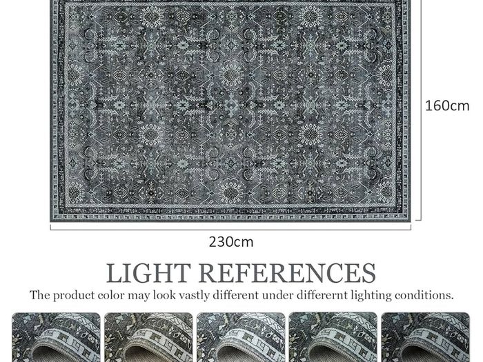 Grey Rugs Living Room Large 160x230cm, Boho Vintage Living Room Rug Carpet with Non-Slip Backing, Soft Low Pile Washable Area Rugs for Bedroom Dining Room Kitchen Office