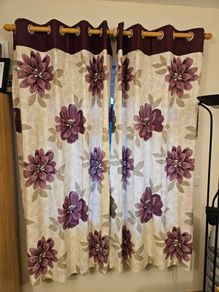 Purple Printed & Lined Curtains