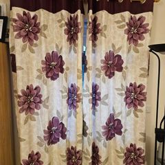 Purple Printed & Lined Curtains