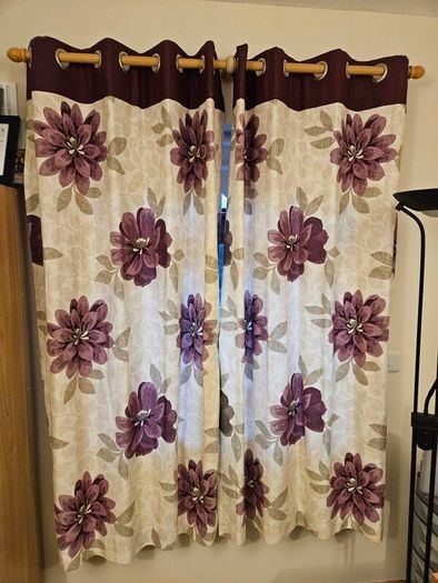 Purple Printed & Lined Curtains