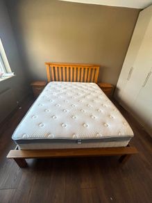 Solid oak king size bed and matching lockers