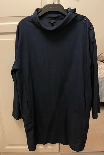 cos roll neck dark dress with pockets and button shoulder detail