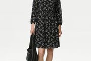M&amp;S Printed Tie Neck Knee Length Dress. Size 14L. New