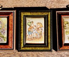 Three Exquisite Miniature Floral Silk Art in Ornate Wooden Frames