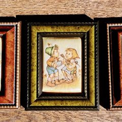 Three Exquisite Miniature Floral Silk Art in Ornate Wooden Frames