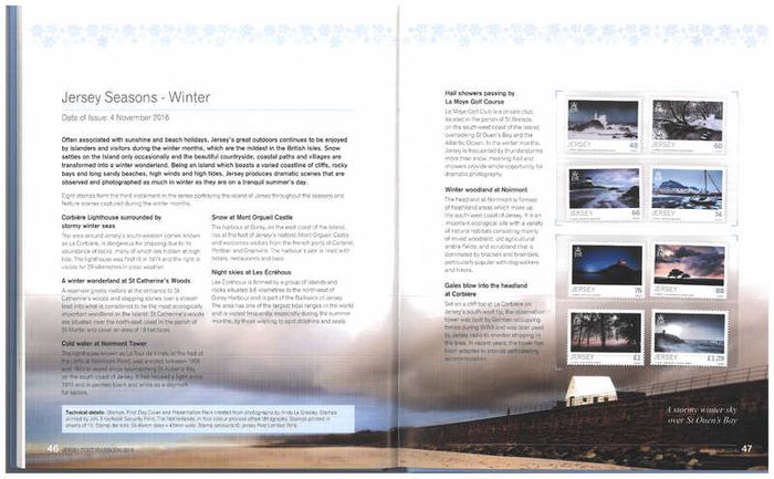 2016 Jersey Stamp Year Book (hardback) issued by Jersey Post with 28 images of contents