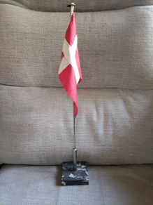 Vintage Desktop Danish Denmark Flag On Marble Base Rare V Cut