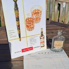 Gilbeys Spey Whisky Showcard & Skylark Whiskey Bottle