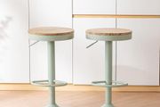 Bar Stools, Solid Wood Counter Height Barstools Set of 2, Vintage High Adjustable 360 Swivel Metal Bar Chairs, Breakfast Kitchen Stools, Mint Green