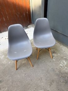 2 grey dining chairs eames style