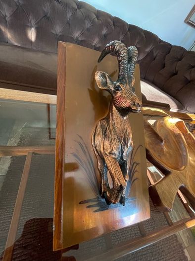 Rare Vintage Rhobard Rhonya Rhodesia Teak and Copper Sable Antelope Mounted Plaque