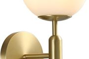Milky Glass Globe Wall Lamp Brushed Brass Wall Light for Indoor Bedroom Bathroom Living Room Hallway, Modern Wall Mount Light Fixture for Bedside Living Room