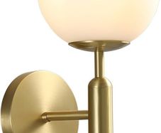 Milky Glass Globe Wall Lamp Brushed Brass Wall Light for Indoor Bedroom Bathroom Living Room Hallway, Modern Wall Mount Light Fixture for Bedside Living Room