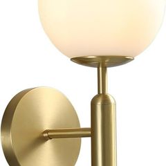 Milky Glass Globe Wall Lamp Brushed Brass Wall Light for Indoor Bedroom Bathroom Living Room Hallway, Modern Wall Mount Light Fixture for Bedside Living Room