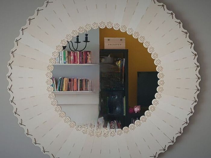Ceramic frame mirror with leather strap edge finish - hand-made