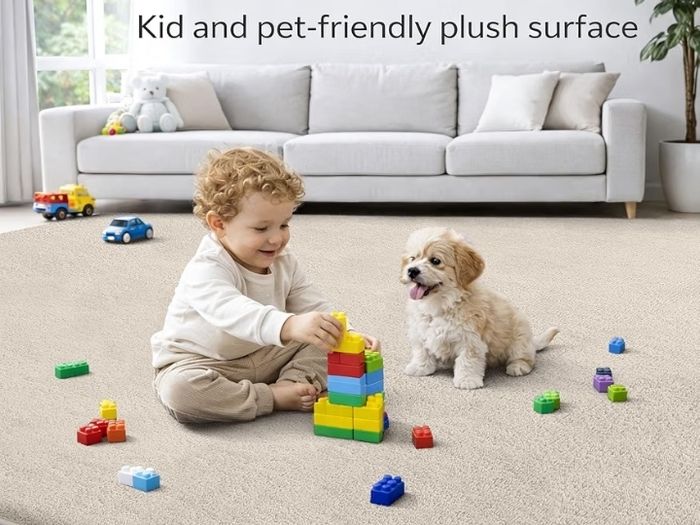 Modern Rugs Living Room Non-Slip Carpet, 120x160 cm, Beige  Extra Soft Machine Washable, Non-Shedding Area Rugs, Thick Memory Foam Backing, Home Decor for Bedroom, Nursery, Office