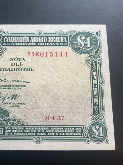 Ireland 1937 Lady Lavery Currency Commission 1 Pound Banknote