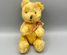 Vintage Teddy Bear - Jointed - Glass Eyes with Ribbon - 14cm