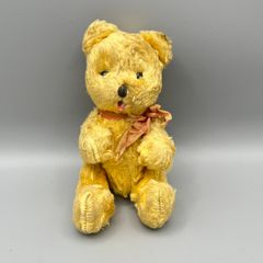 Vintage Teddy Bear - Jointed - Glass Eyes with Ribbon - 14cm