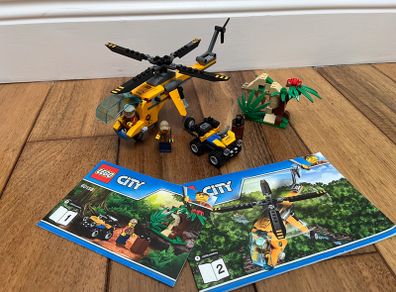 LEGO 60158 Jungle Cargo Helicopter 100% Complete w/ Instructions & Figs