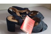 PieSanto Navy Blue Leather Suede Sandals EU35 UK2 Block Heel BNIB Spain  CAN POST