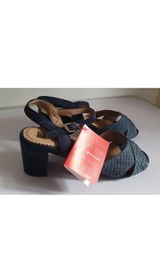PieSanto Navy Blue Leather Suede Sandals EU35 UK2 Block Heel BNIB Spain  CAN POST