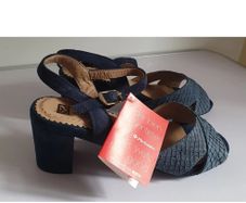 PieSanto Navy Blue Leather Suede Sandals EU35 UK2 Block Heel BNIB Spain  CAN POST
