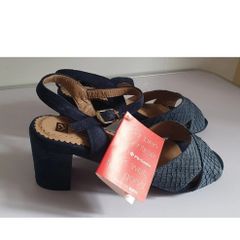 PieSanto Navy Blue Leather Suede Sandals EU35 UK2 Block Heel BNIB Spain  CAN POST