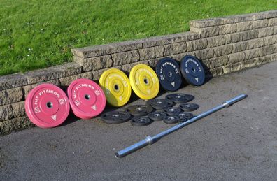 Hit Fitness barbell and plates. All bought new from McSport. 152.5kg in total including the bar