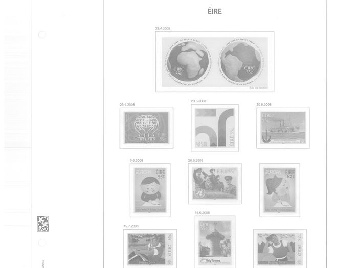 2008 Ireland Davo Supplement Stamp Pages. Includes Pages 148, 149, 150, 151, 151a (Christmas Booklet) and B45, B46 & B47 (Miniature) Sheets Pages include illustrations of stamps and mounts