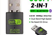 2 in 1 USB WiFi Bluetooth Wireless Adapter 600Mbps Dongle Dual Band 2.4G+5GHz High-Speed Network Card Receiver for PC Laptop
