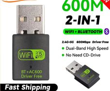 2 in 1 USB WiFi Bluetooth Wireless Adapter 600Mbps Dongle Dual Band 2.4G+5GHz High-Speed Network Card Receiver for PC Laptop
